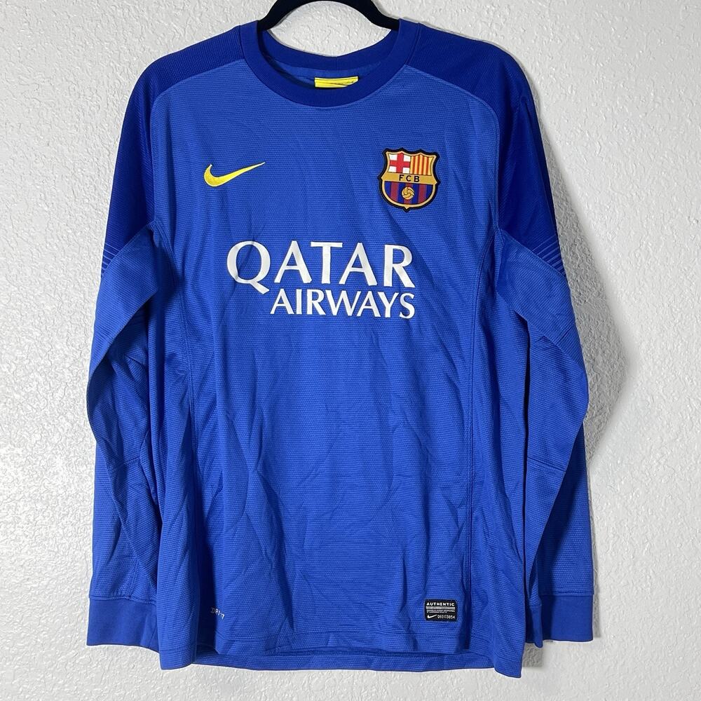 Barcelona FC Nike 2013-2014 Blue Goalkeeper Soccer Jersey Men’s Medium